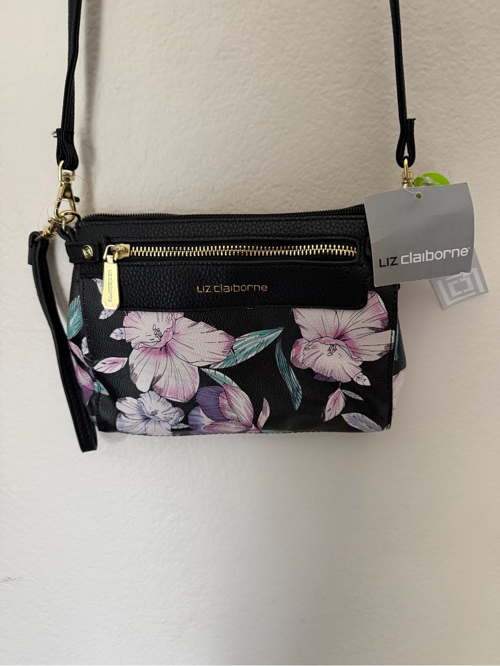 Liz Claiborne Elly Floral Pattern Crossbody Bag/Convertible Wristlet Bag, NWT